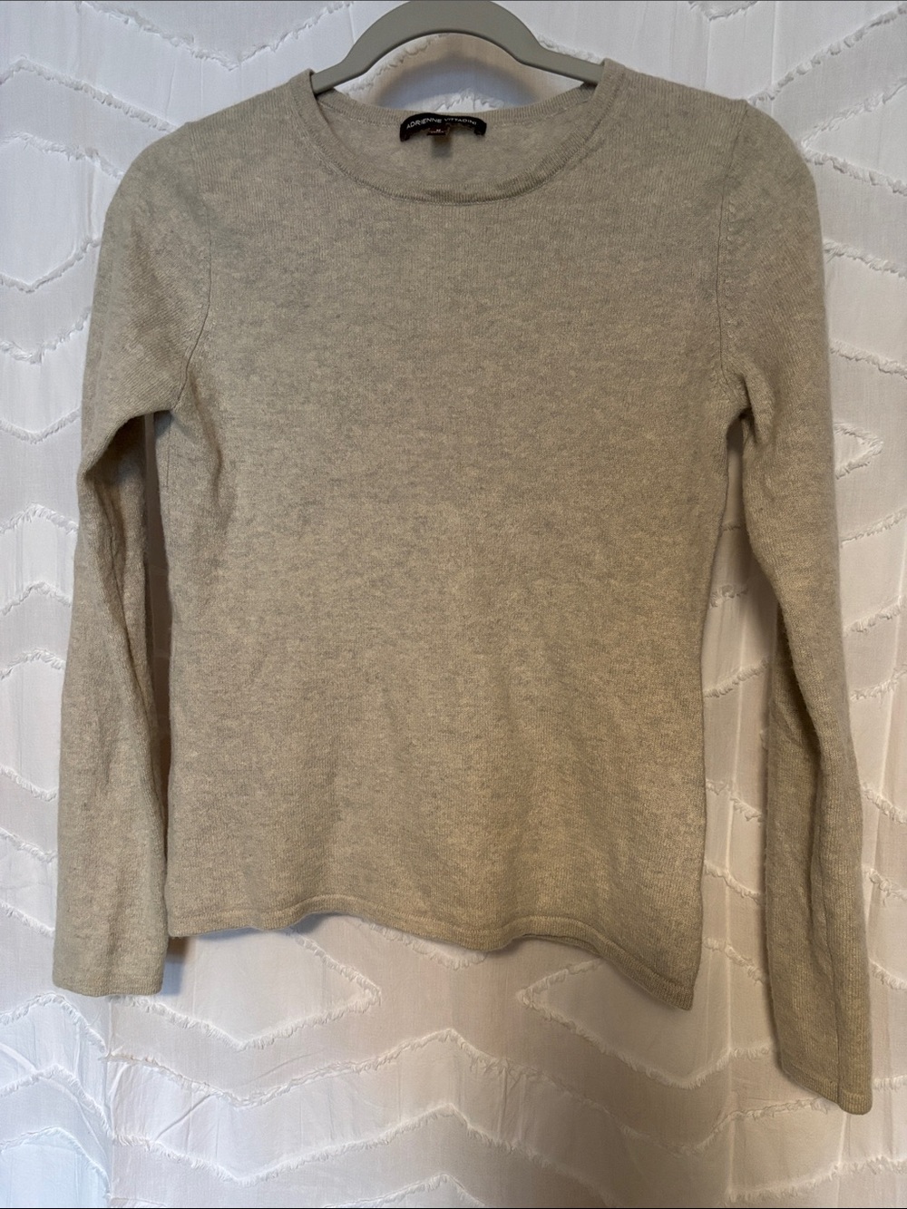 Adrienne Vittadini 100% Cashmere Taupe Crewneck Sweater